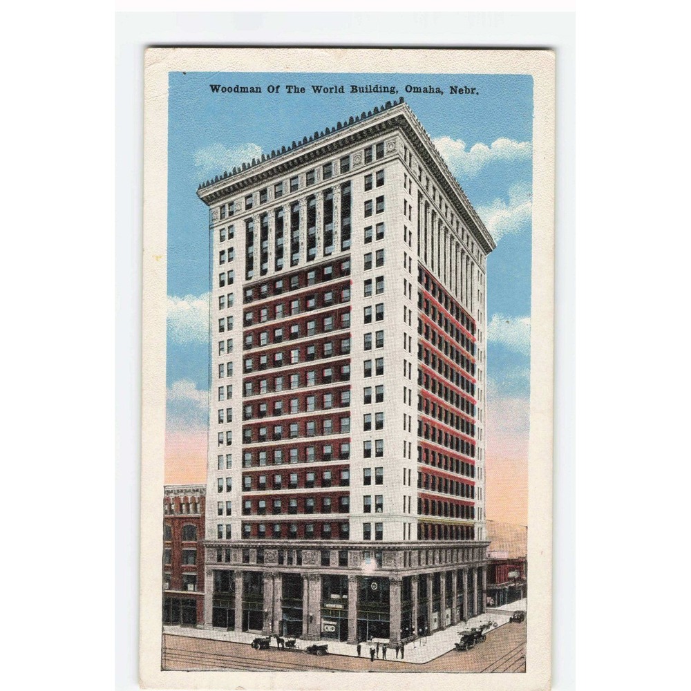 Vintage Woodman of the World Building Omaha Nebraska Postcard 1913 Postmark